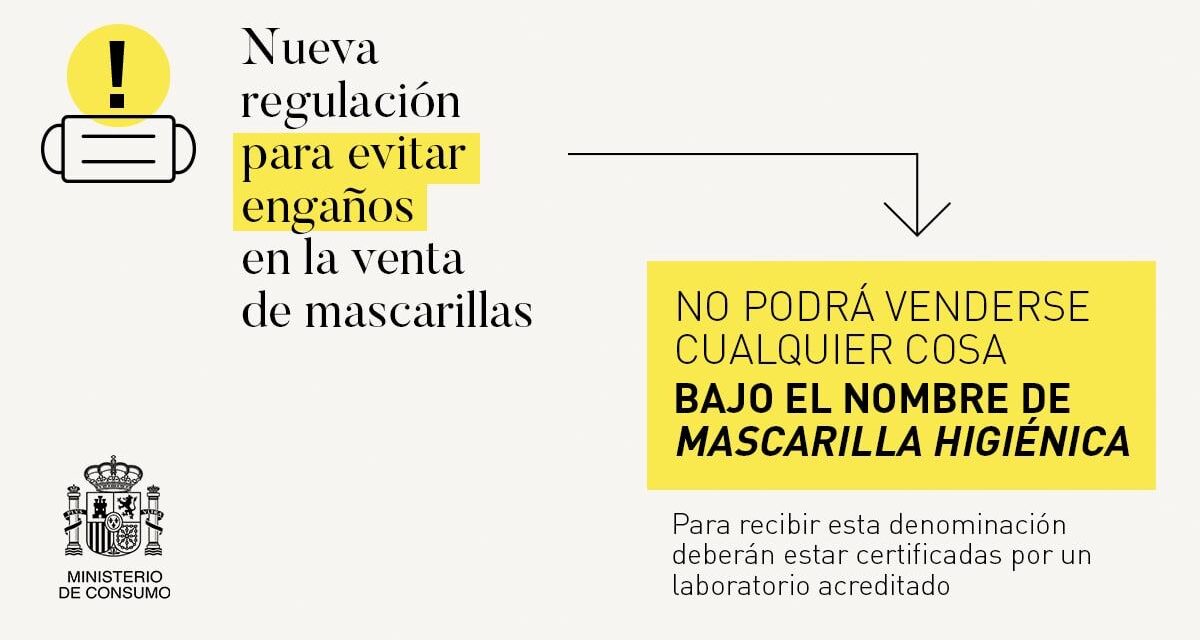 No podrá venderse cualquier cosa bajo el nombre de mascarilla higiénica