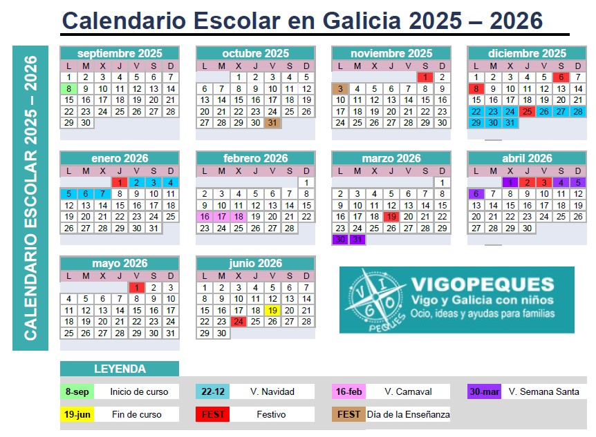 Calendario Escolar 2025 2026 En Galicia Vigopeques