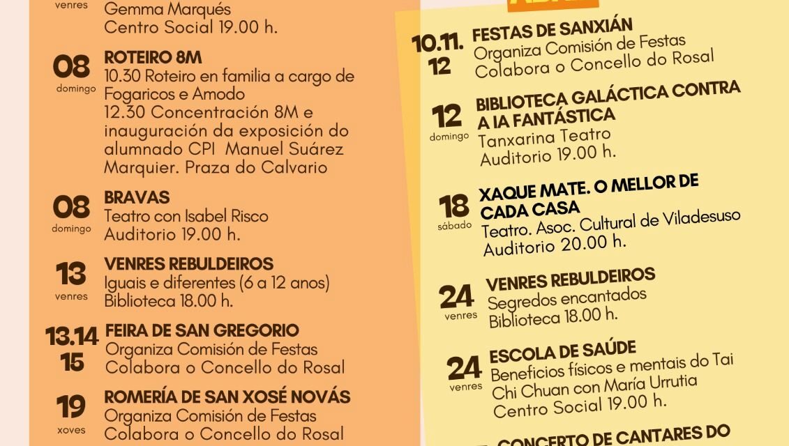 O Rosal presenta su programación cultural para marzo y abril